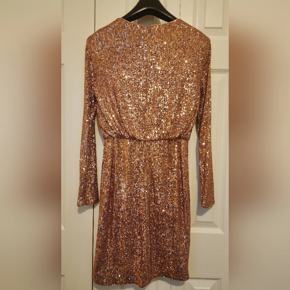 Ever New Melbourne Juniper Sequin Wrap Mini Dress Size 2. Champagne Pink - Picture 7 of 14